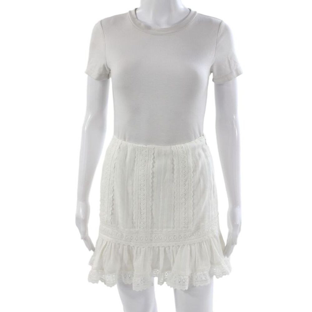 Intermix Women White Cotton Mini Skirt Bohemian Zip Size 0
